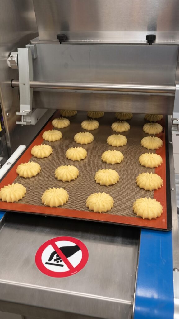 Dresseuse pocheuse SPSI en pleine production de biscuits torsadés